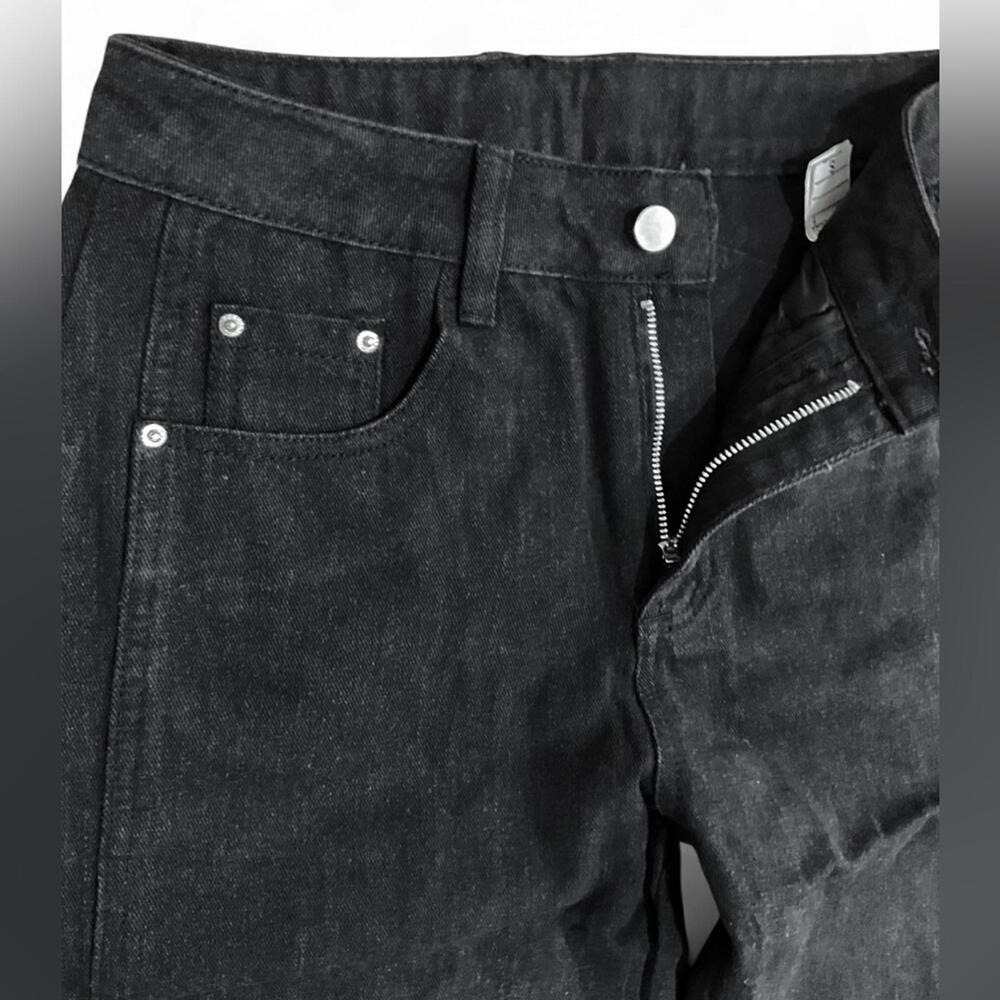 NEW BARREL Streetwear | S-L | High Rise Slouchy Ankle Cropped Black Denim Jeans - Picture 6 of 10